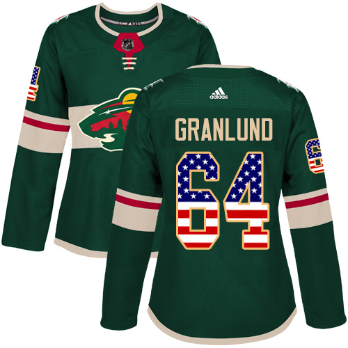 Adidas Wild #64 Mikael Granlund Green Home Authentic USA Flag Women's Stitched NHL Jersey