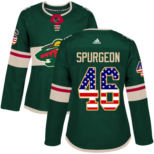 Adidas Wild #46 Jared Spurgeon Green Home Authentic USA Flag Women's Stitched NHL Jersey