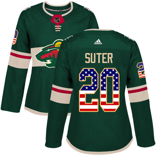 Adidas Wild #20 Ryan Suter Green Home Authentic USA Flag Women's Stitched NHL Jersey