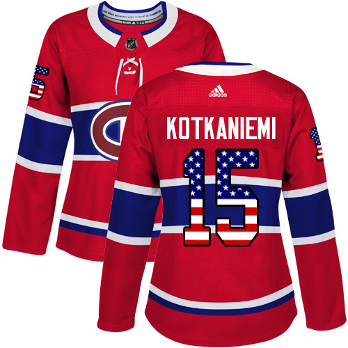 Adidas Canadiens #15 Jesperi Kotkaniemi Red Home Authentic USA Flag Women's Stitched NHL Jersey
