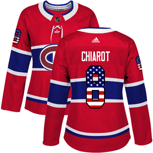 Adidas Canadiens #8 Ben Chiarot Red Home Authentic USA Flag Women's Stitched NHL Jersey