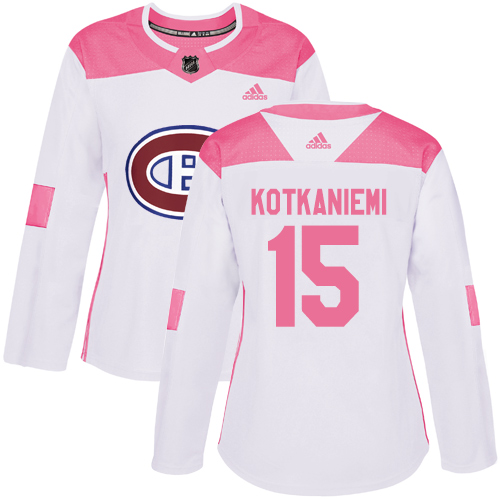 Adidas Canadiens #15 Jesperi Kotkaniemi White/Pink Authentic Fashion Women's Stitched NHL Jersey
