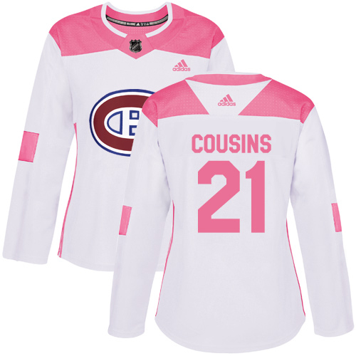 Adidas Canadiens #21 Nick Cousins White/Pink Authentic Fashion Women's Stitched NHL Jersey