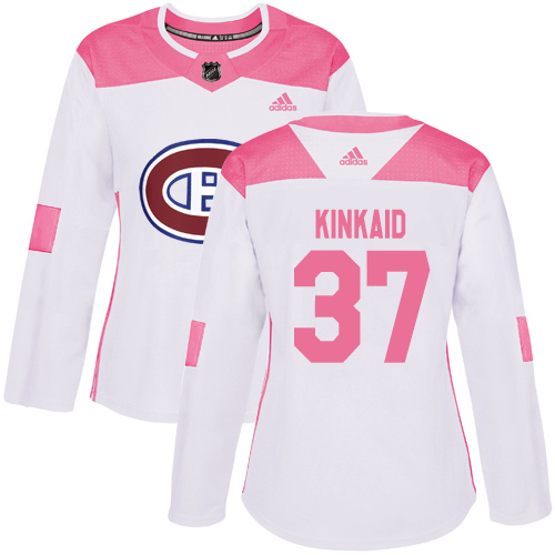 Adidas Canadiens #37 Keith Kinkaid White/Pink Authentic Fashion Women's Stitched NHL Jersey