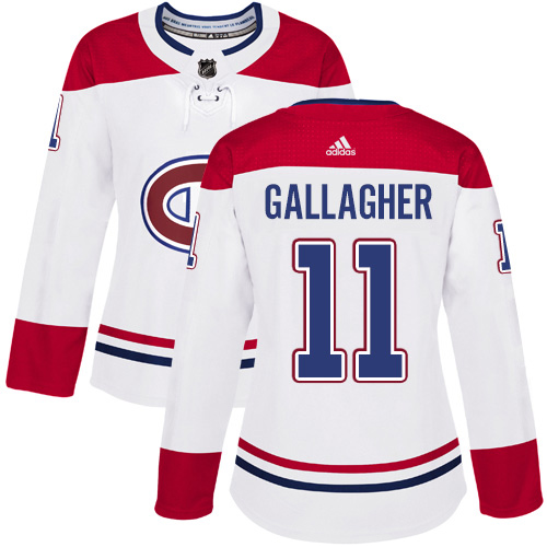 Adidas Canadiens #11 Brendan Gallagher White Road Authentic Women's Stitched NHL Jersey