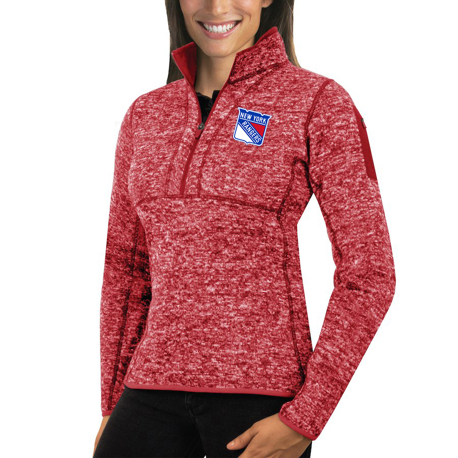 New York Rangers Antigua Women's Fortune 1/2-Zip Pullover Sweater Red