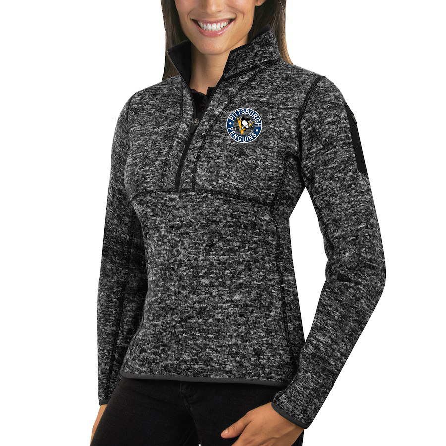 Pittsburgh Penguins Antigua Women's Fortune 1/2-Zip Pullover Sweater Charcoal