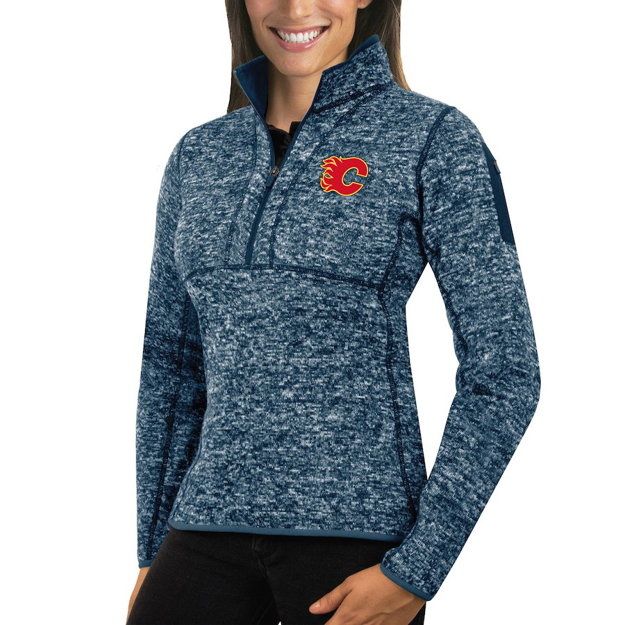 Calgary Flames Antigua Women's Fortune 1/2-Zip Pullover Sweater Royal