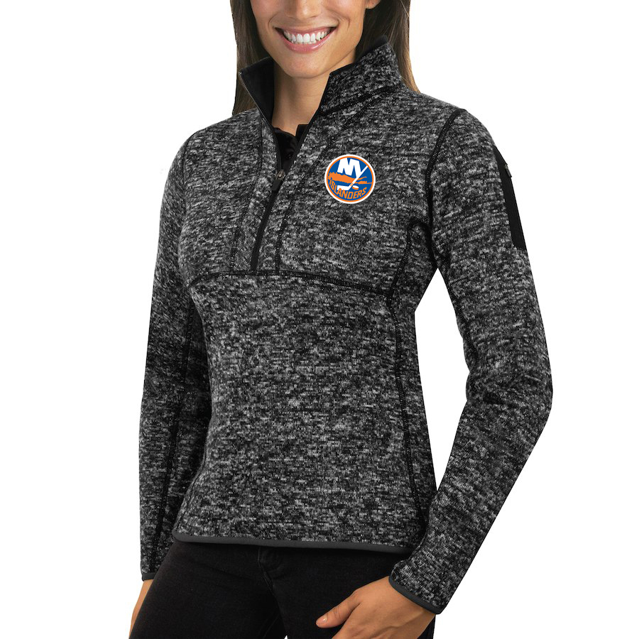 New York Islanders Antigua Women's Fortune 1/2-Zip Pullover Sweater Charcoal