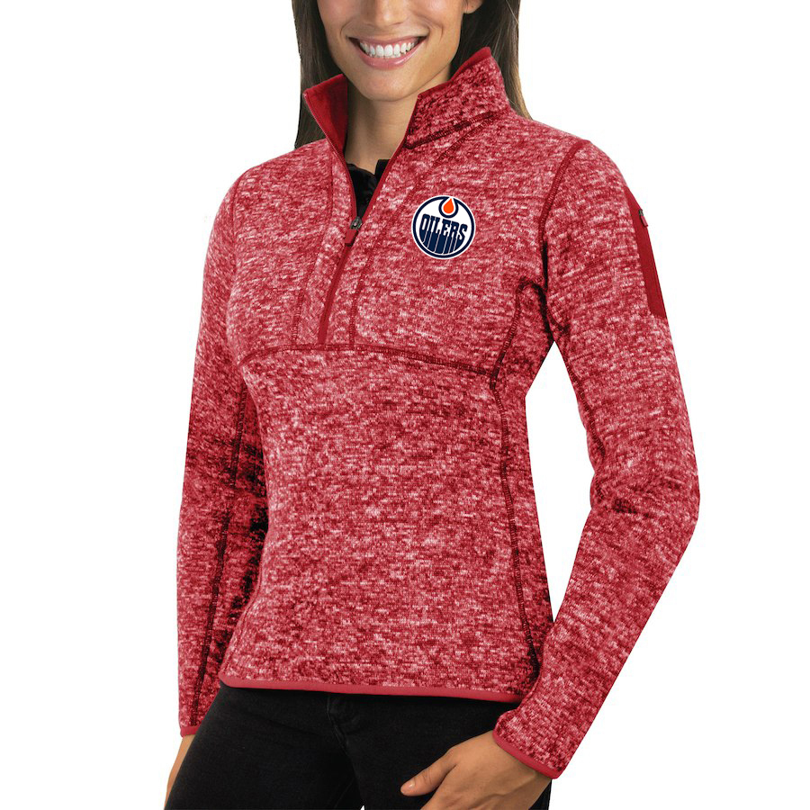 Edmonton Oilers Antigua Women's Fortune 1/2-Zip Pullover Sweater Red