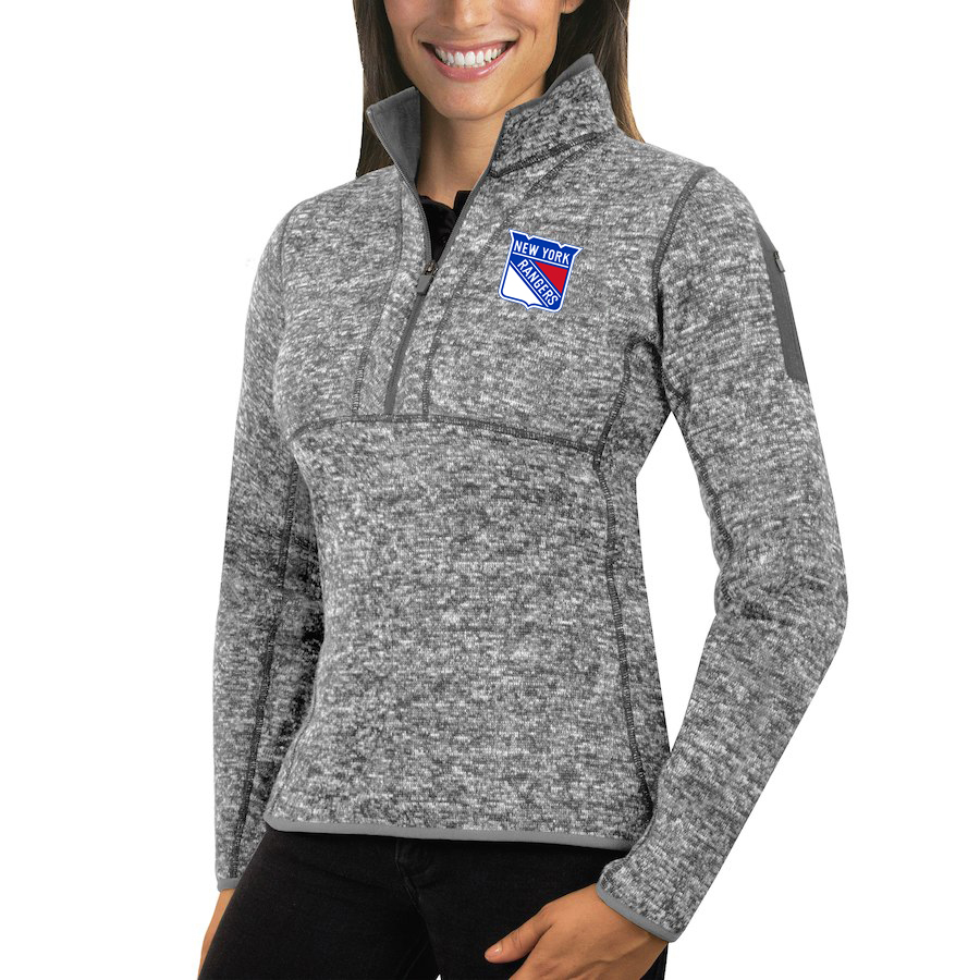 New York Rangers Antigua Women's Fortune 1/2-Zip Pullover Sweater Black