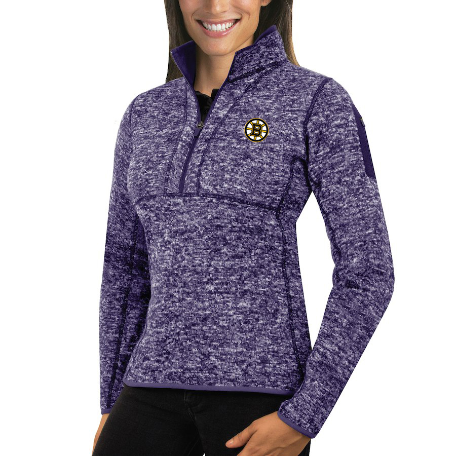 Boston Bruins Antigua Women's Fortune 1/2-Zip Pullover Sweater purple