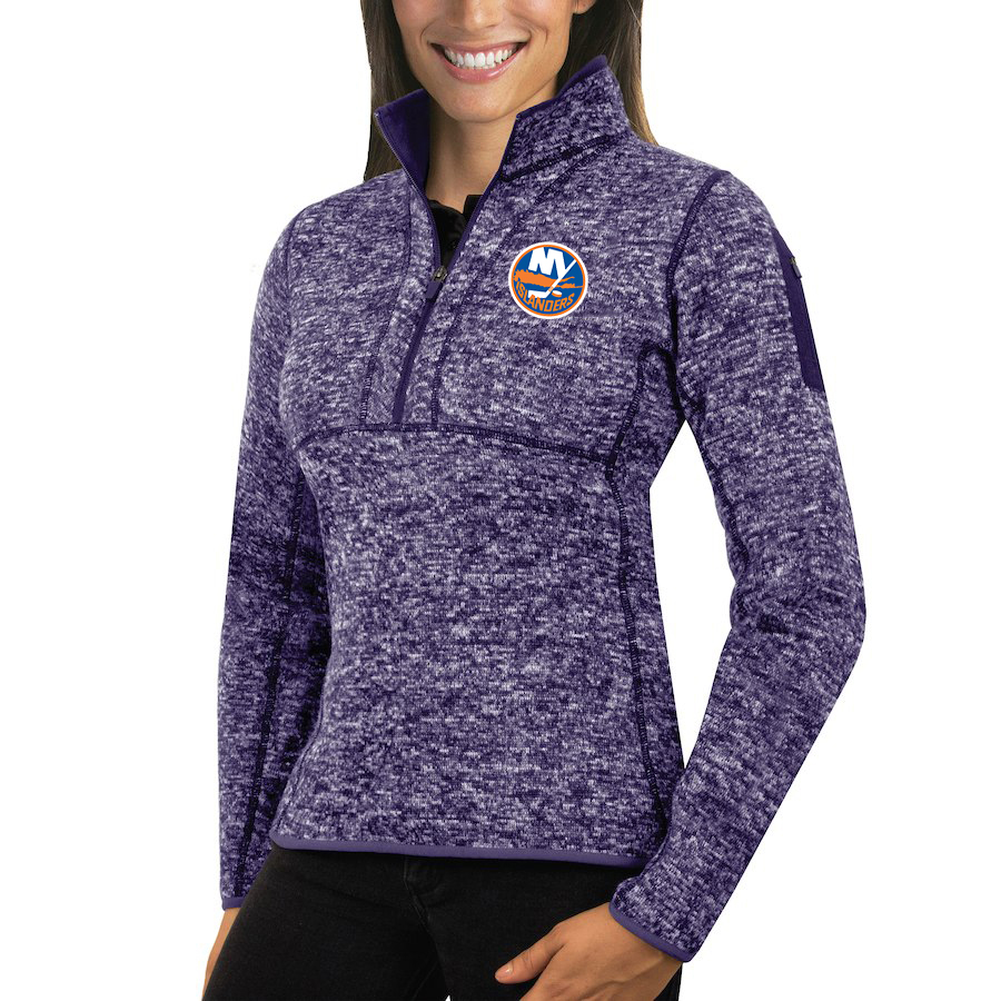 New York Islanders Antigua Women's Fortune 1/2-Zip Pullover Sweater Purple