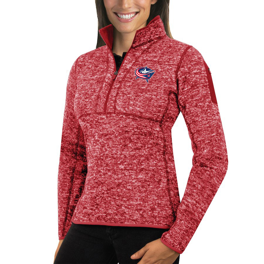 Columbus Blue Jackets Antigua Women's Fortune 1/2-Zip Pullover Sweater Red