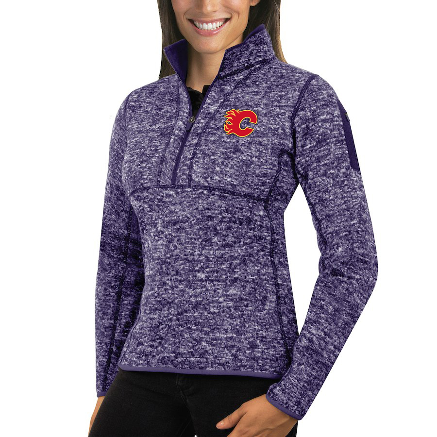 Calgary Flames Antigua Women's Fortune 1/2-Zip Pullover Sweater Purple