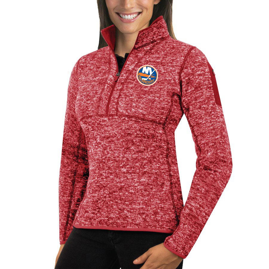 New York Islanders Antigua Women's Fortune 1/2-Zip Pullover Sweater Red