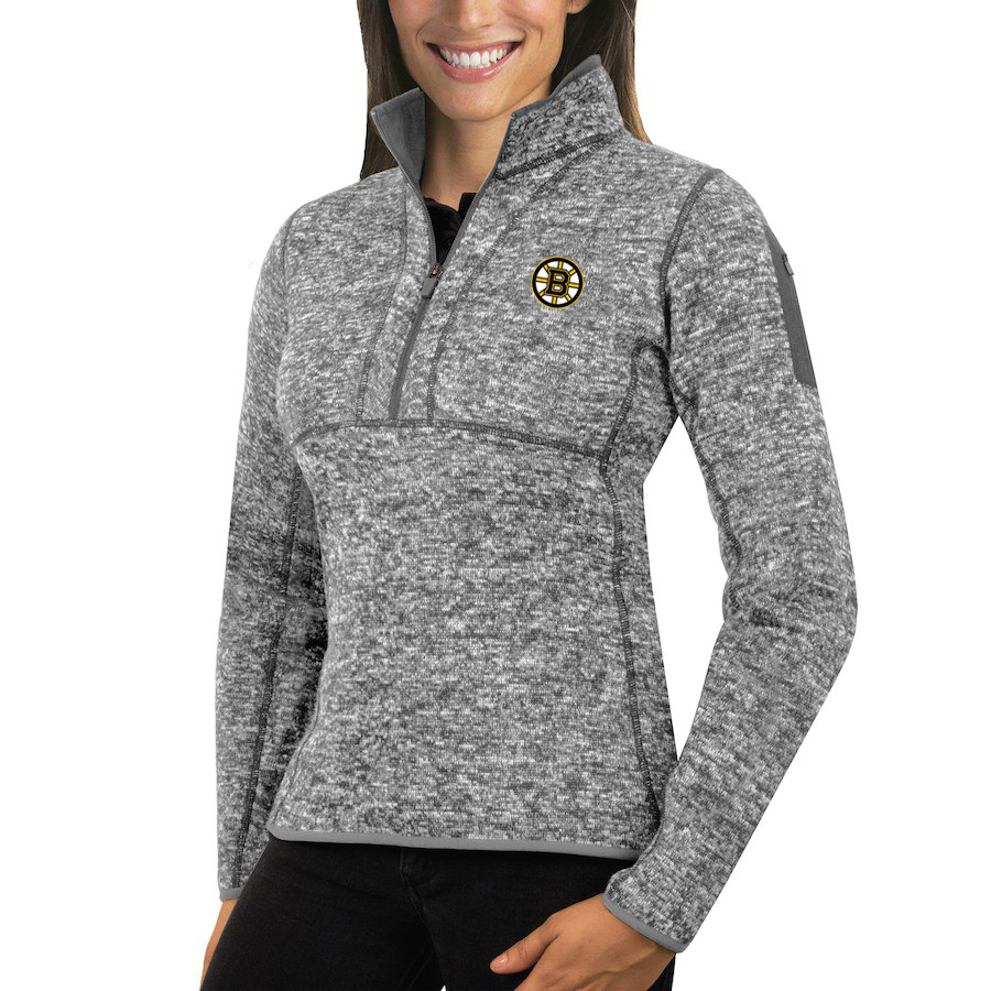 Boston Bruins Antigua Women's Fortune 1/2-Zip Pullover Sweater Black