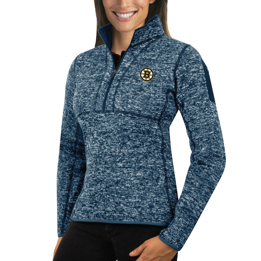 Boston Bruins Antigua Women's Fortune 1/2-Zip Pullover Sweater Royal