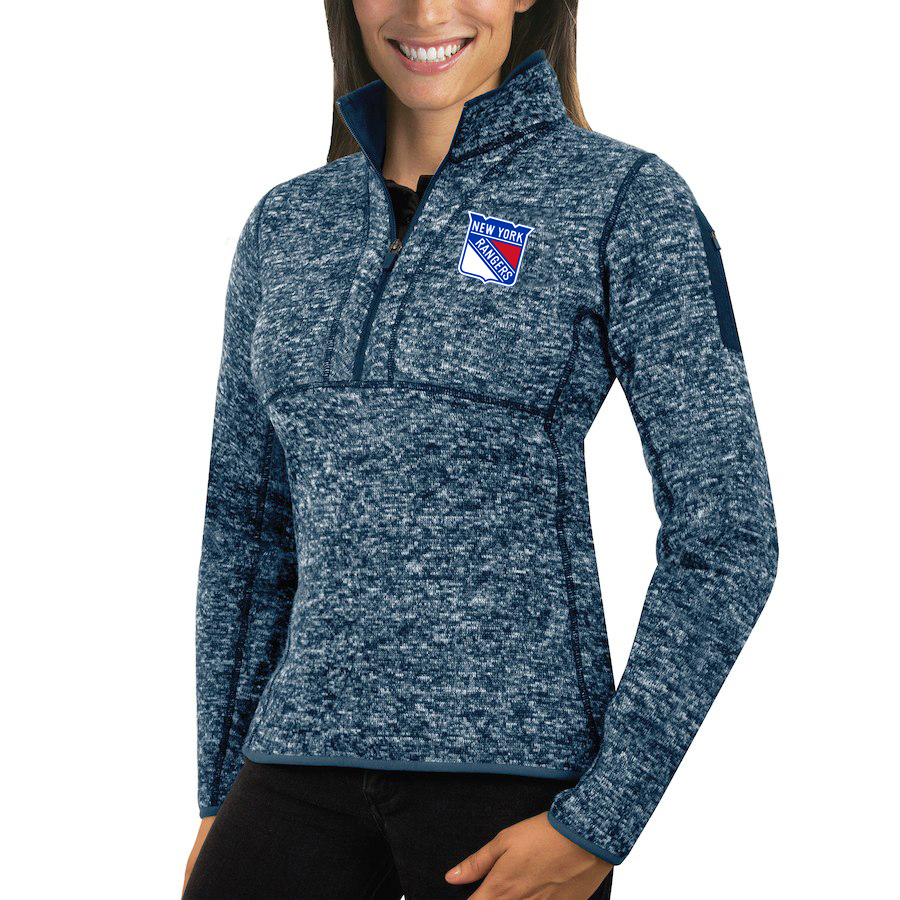 New York Rangers Antigua Women's Fortune 1/2-Zip Pullover Sweater Royal