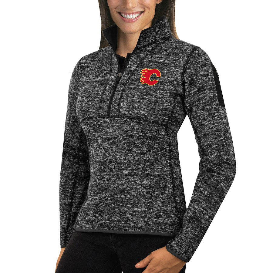 Calgary Flames Antigua Women's Fortune 1/2-Zip Pullover Sweater Charcoal