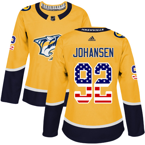Adidas Predators #92 Ryan Johansen Yellow Home Authentic USA Flag Women's Stitched NHL Jersey