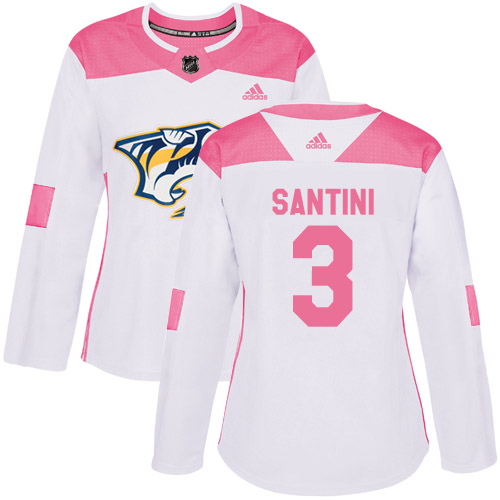 Adidas Predators #3 Steven Santini White/Pink Authentic Fashion Women's Stitched NHL Jersey