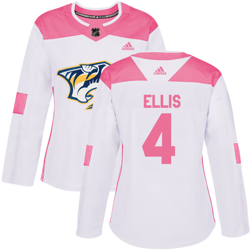 Adidas Predators #4 Ryan Ellis White/Pink Authentic Fashion Women's Stitched NHL Jersey