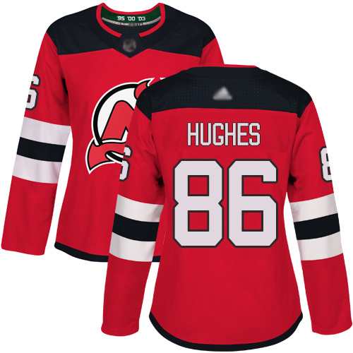 Adidas Devils #86 Jack Hughes Red Home Authentic Women's Stitched NHL Jersey