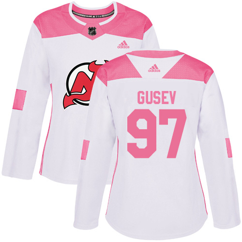 Adidas Devils #97 Nikita Gusev White/Pink Authentic Fashion Women's Stitched NHL Jersey