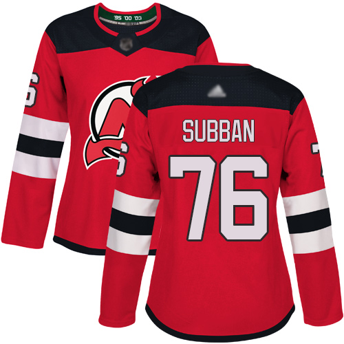 Adidas Devils #76 P.K. Subban Red Home Authentic Women's Stitched NHL Jersey