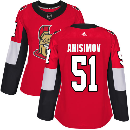 Adidas Senators #51 Artem Anisimov Red Home Authentic Women's Stitched NHL Jersey