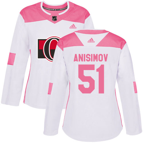 Adidas Senators #51 Artem Anisimov White/Pink Authentic Fashion Women's Stitched NHL Jersey