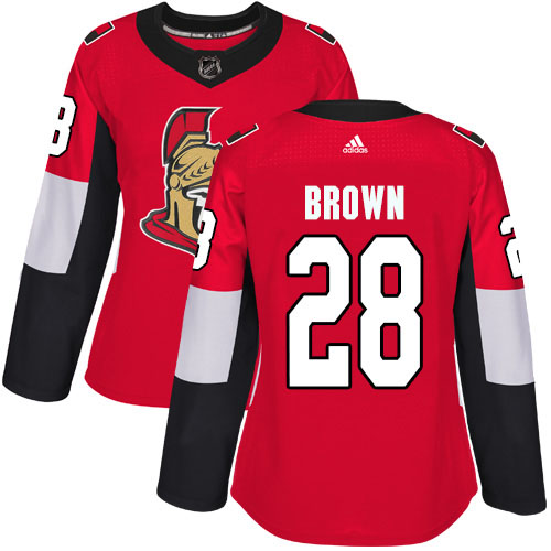 Adidas Senators #28 Connor Brown Red Home Authentic Women's Stitched NHL Jersey