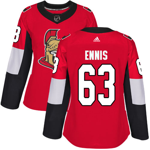 Adidas Senators #63 Tyler Ennis Red Home Authentic Women's Stitched NHL Jersey