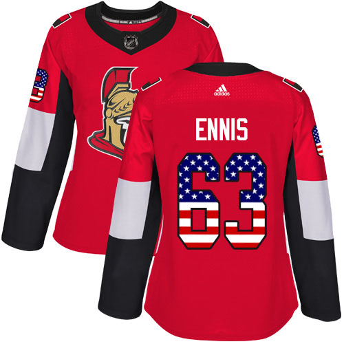 Adidas Senators #63 Tyler Ennis Red Home Authentic USA Flag Women's Stitched NHL Jersey
