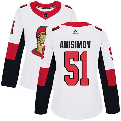 Adidas Senators #51 Artem Anisimov White Road Authentic Women's Stitched NHL Jersey