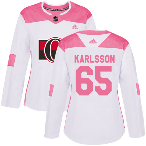 Adidas Senators #65 Erik Karlsson White/Pink Authentic Fashion Women's Stitched NHL Jersey