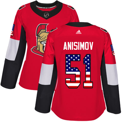 Adidas Senators #51 Artem Anisimov Red Home Authentic USA Flag Women's Stitched NHL Jersey