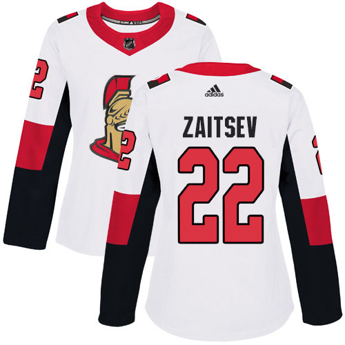 Adidas Senators #22 Nikita Zaitsev White Road Authentic Women's Stitched NHL Jersey