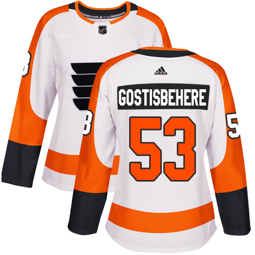 Adidas Flyers #53 Shayne Gostisbehere White Road Authentic Women's Stitched NHL Jersey
