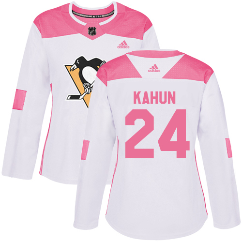 Adidas Penguins #24 Dominik Kahun White/Pink Authentic Fashion Women's Stitched NHL Jersey