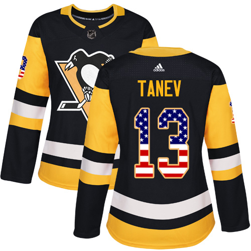 Adidas Penguins #13 Brandon Tanev Black Home Authentic USA Flag Women's Stitched NHL Jersey