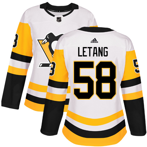 Adidas Penguins #58 Kris Letang White Road Authentic Women's Stitched NHL Jersey