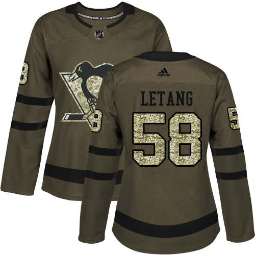 Adidas Penguins #58 Kris Letang Green Salute to Service Women's Stitched NHL Jersey