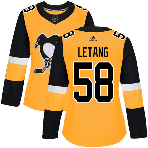Adidas Penguins #58 Kris Letang Gold Alternate Authentic Women's Stitched NHL Jersey