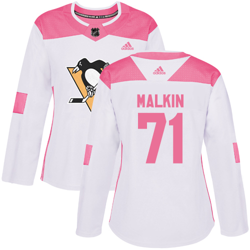 Adidas Penguins #71 Evgeni Malkin White/Pink Authentic Fashion Women's Stitched NHL Jersey