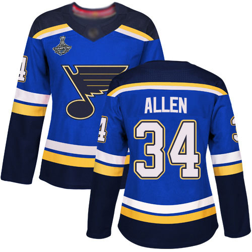 Adidas Blues #34 Jake Allen Blue Home Authentic Stanley Cup Champions Women's Stitched NHL Jersey
