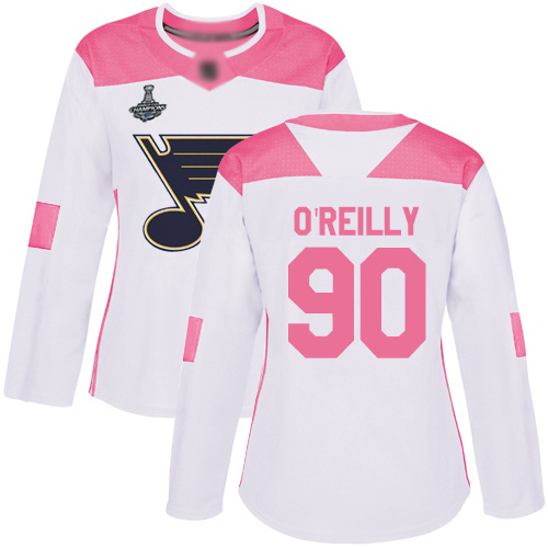 Adidas Blues #90 Ryan O'Reilly White/Pink Authentic Fashion Stanley Cup Champions Women's Stitched NHL Jersey