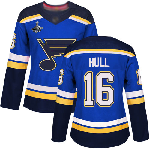 Adidas Blues #16 Brett Hull Blue Home Authentic Stanley Cup Champions Women's Stitched NHL Jersey