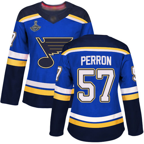 Adidas Blues #57 David Perron Blue Home Authentic Stanley Cup Champions Women's Stitched NHL Jersey